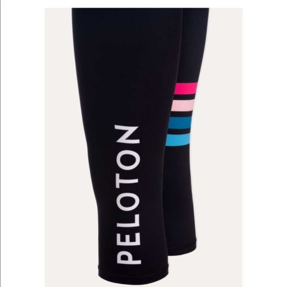 Peloton X Kali Retro Crop Leggings Medium Black w Stripes USA - Picture 2 of 16